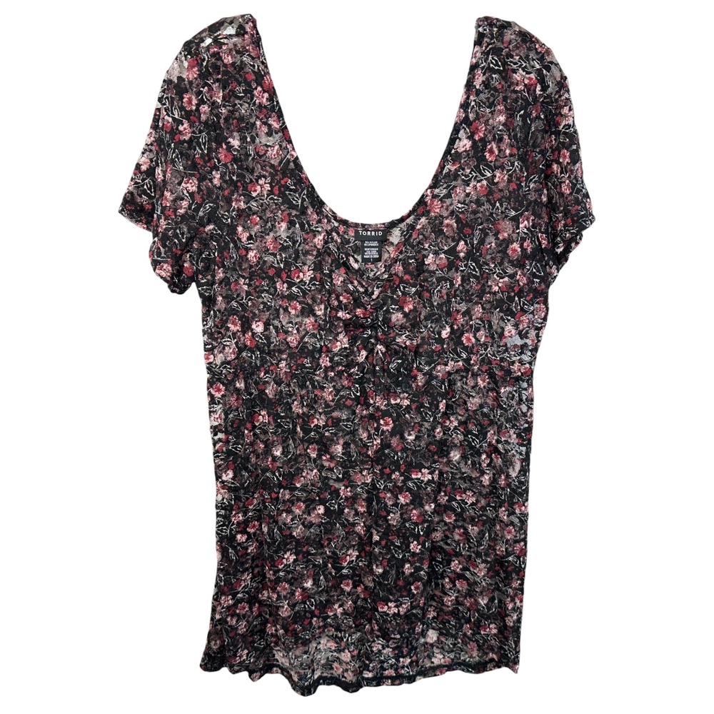 Torrid Plus Size 1X Top Black Red Floral Lace Babydoll Whimsigoth Grunge 1605